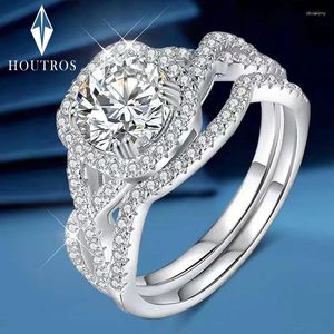 Cluster Rings Houtros Real 1,5 CT Moissanite Wedding for Women 925 Sterling Silver Engagement Promise Luxury Jewelry With GRA