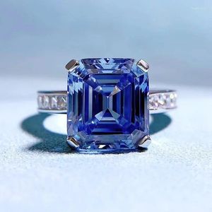 Küme halkaları Springlady lüks 925 STERLING Gümüş 10 11mm Asscher Kesim Mavi Gri Tanzanit Taş Parmağı Kadın Erkekler Güzel Takılar