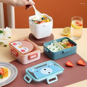 Wydzielacze japońskie w stylu kreskówek plastikowe pudełko na lunch urocze czwórka guzika dla dzieci studencka kuchenka mikrofalowa przenośna uchwyt