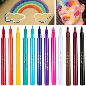 12 teile/satz Wasserdicht Regenbogen Matte Bunte Flüssige Eye Liner Bleistift Weiß Rosa Farbe Eyeliner Stift Make-Up Langlebige Kosmetik 240327