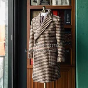 Herrenanzüge, Mann, England-Stil, Trenchcoat, lang, kariert, kariert, zweireihig, Anzugjacke, Bräutigam, Hochzeit, Smoking, Oberbekleidung, Business-Blazer-Sets