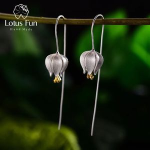 Lotus Fun Ewige Liebe Tulpenblume Baumelnde Ohrringe aus echtem 925er Sterlingsilber, handgefertigter feiner Schmuck für Frauen, Bijoux 240401