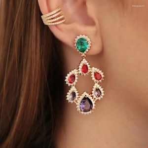 Dangle Earrings Vintage Water Drop Flower Big For Women Shiny Cubic Zirconia Stone Crystal Luxury Large Earring Wedding Jewelry