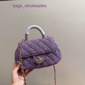 Bolsas de ombro femininas em lojas de fábrica têm 90% de desconto em novas bolsas femininas roxas tweed lantejoulas corrente bolsa sela casual uma crossbody