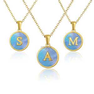 Pendant Necklaces MHS.SUN Fashion Blue Shell Alphabet Pendant Necklace Stainless Steel Initial Letter Charm Chain Choker For Women Men Jewelry 240330