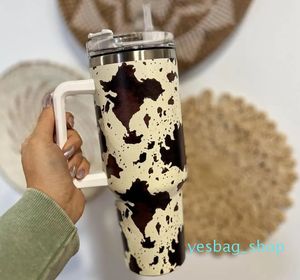 WithStainless Steel Tumblers Cups With Lids And Straw Cheetah Animal Cow Print Leopard Heat Preservation Travel Car Mugs Large Capacity Water Bottles