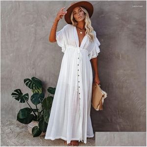 Vestidos Casuais Básicos Mulheres Vestido Longo Boho Verão Beach Bikini Er Up Laides Maxi V-Neck Sundress Vintage Y Robe Longue Drop Delivery A DHD3J