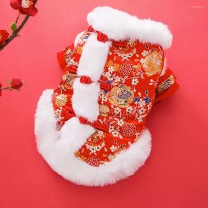 Hundkläder Autumn och Winter Tang Costume Hundred Flowers Golden Silk Cotton Clothes Small Sized Teddy Year Celebration