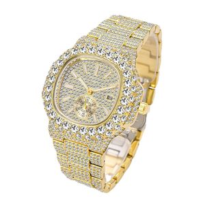 Missfox Baida Fashion Diamond Hip Hop Full Sky Star Glow Quartz Men's Watch