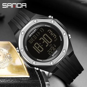 Armbandsur Sanda 6028 Men's Electronic Watch Creative Environmental Thermometer Sports Outdoors Digital Silicone for Man