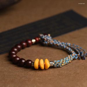 Charm Bracelets Small Leaf Rosewood With Old Wax Cake Women's Bracelet Sandalwood Play Wooden Buddha Beads Hand Braided Rope Jewelry