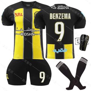 2324 New Jeddah United Home Football Jersey No.9 Benzema No.7 Kantor Jersey Yellow and Black Set with Socks