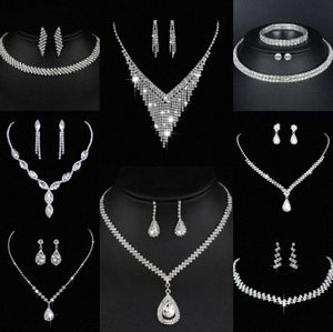 Värdefulla lab diamantsmycken Set Sterling Silver Wedding Halsbandörhängen för kvinnor Bridal Engagement Smycken Gift G1K9#