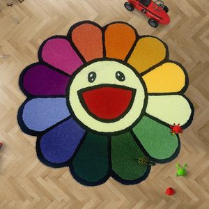 Modern Simple Thickened Flower Living Room Carpet Plush Soft Round Children Decorative Carpets Large Area Washable Home Rug 240401
