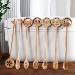 Colheres colher de madeira café chá sopa mexendo sobremesa mel talheres bebê crianças cozinha ferramentas utensílios de mesa dos desenhos animados crianças