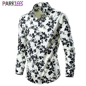 Camisas masculinas plus size polos elegantes camisas florais 2023 novo slim fit camisa de manga comprida masculina casual festa social masculino preto branco 5xl yq240401