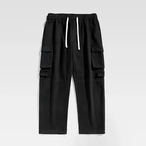 Мужские брюки с несколькими карманами в стиле ретро, повседневные, универсальные, модные, однотонные, рабочие, прямые, с перетаскиванием по земле, увеличенные, на четыре сезона
