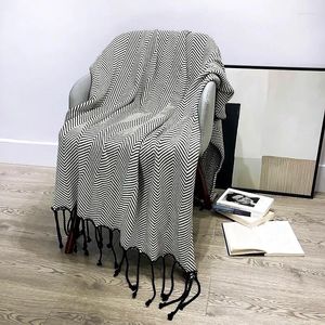 Cobertores nórdico simples lance cobertor preto listra branca de malha capa de sofá de pelúcia viagem lazer cama colcha