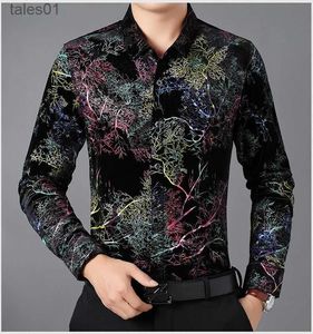 Men's Plus Tees Polos New 2020 Man Gold Velvet Clothing Autumn Floral Dresses Long Sleeve Male Bright Colors Velour Shirts Free Shipping yq240401