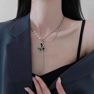 Pendant Necklaces Butterfly Collarbone Necklace Sweater Chain Ring Female Delicate Asymmetrical Ear Studs Personality Tide