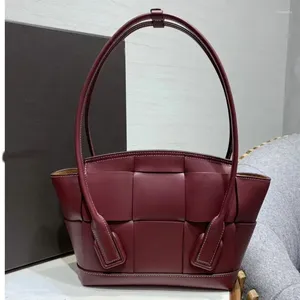Drawstring Real Cowhide Women's Bag Fashion Leisure High Quality Luxury Weave Leather Small Handbag
