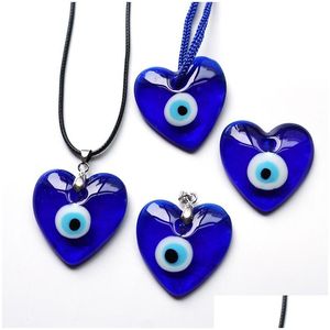 Pendant Necklaces Turkish Blue Evil Eyes Pendant Necklaces Love Glass Devils Eye Handmade Rope Chains Necklace Jewelry For Men Women D Dhezx