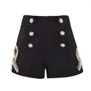 Women's Shorts Double Breasted Beaded Black For Women 2024 Designer High End Small Fragrant Wind Slim Short Pants