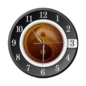 Väggklockor Creative Coffee Cup Clock Non Ticking 12 Inch Art Round For Dining Room Study Shop Decoration
