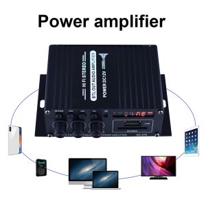 Усилитель усилитель AK370 Home Theatre Усилитель 2.0 канал Аудио -усилитель 20W+20W Digital Audio Amplifiers DC 12V Mini Hifi Stereo USB OT вход