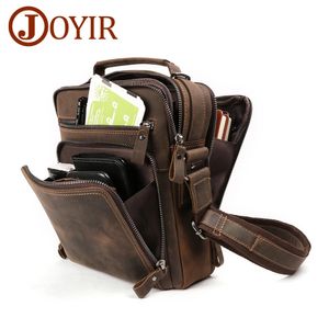 Joyir bolsas masculinas de couro genuíno vintage, bolsa de ombro pequena com aba casual para escritório bolsa mensageiro fashion crossbody 240322