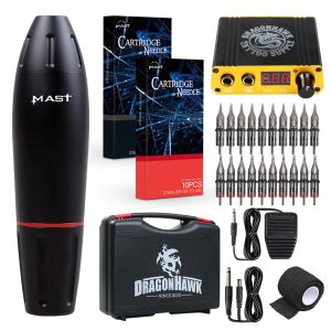 Machine Professional Mast Tattoo K2 Rotário Pen Hine com agulhas de cartucho e suprimentos profissionais de kit de tatuagem da fonte de alimentação Hine