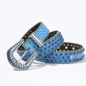 Gürtel Luxus Strass personalisierte Damen Gürtel modische Punk-Stil blaue Dornschließe Kleidung Zubehör Bohren Designer BB Gürtel Q240401