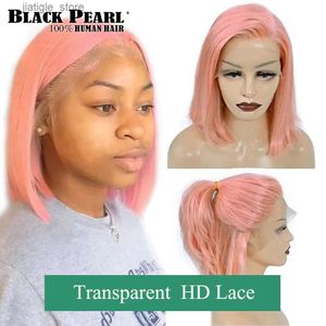 Synthetic Wigs Black Pearl Brazilian Bob Wig Lace Front Human Hair Wigs Short Colored Human Hair Wigs Pink Wig Dark Root 613 Blond Lace Wig Y240401