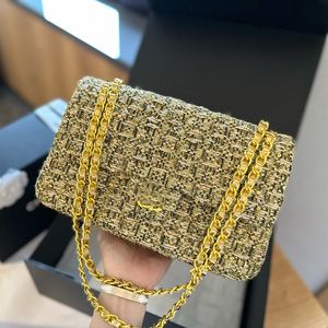 Cf Woolen Sequin Bag Fashion Womens Shoulder Bag Tweed Diamond Gold Hardware Metal C Buckle Luxury Handbag Matelasse Chain Crossbody Bags Makeup Sacoche Purse 25cm