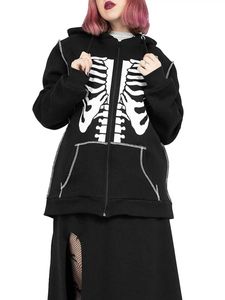 Women's Hoodies Sweatshirts Women s Halloween Casual Hooded Coat Long Sleeve Skeleton Butterfly Print Zip Up Hoodie with Pockets 240401