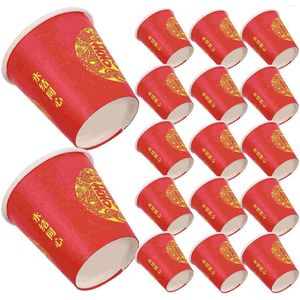 Disposable Cups Straws 100 Pcs Red Glass Paper Cup Beverage S For Chinese Wedding Festive Tableware