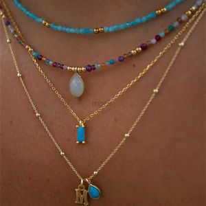 Pendant Necklaces 2023 Fashion Multilayer Boho Colorful Bead Chain Necklace For Women Female Crystal Water Drop Metal Letter Pendant Jewelry Gift 240330