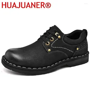 Sapatos casuais masculinos de couro genuíno negócios pai antiderrapante resistente calçado ao ar livre masculino artesanal oxfords