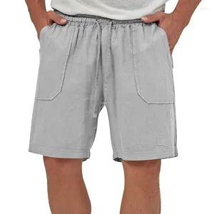 Men's Shorts 2024 Summer Mens Casual Cotton Linen Pure Color Loose Straight Short Pant For Men Beach Seaside Leisure Drawstring