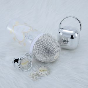 مجموعة Miyocar Silver Silver Collection Bling Baby Bottle Packifier و Pacifier Clip Pacifier Box Set BPA Free 240401