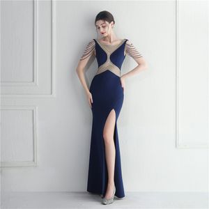 Sexy Beading Sleeve Long Prom Dresses Satin Midi Prom Gowns Elegant Formal Front Split Evening Dress party Gowns