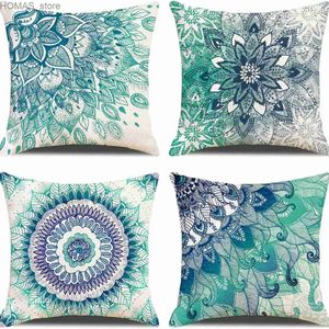 Case Pillow Case Blue Mandala Linen Cushion Cover do samochodu salon sofa Sofa Dekorca domu 40x40 45x45 50x50 60x60 Case Y240407