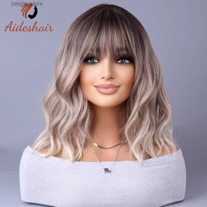 Synthetic Wigs 2023 New Internet celebrity style with fringe gradually light gray wigs European and American Y240401