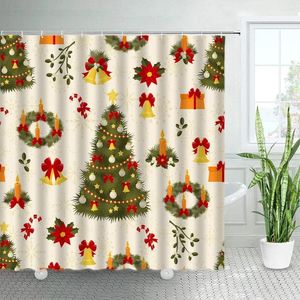 Shower Curtains Christmas Decor Tree Bells Candles Year Holiday Bathroom Fabric Chic Bath Curtain With Hooks Sets