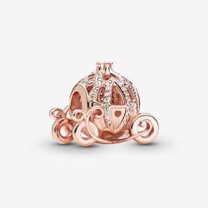 Rose Gold Sparkling Pumpkin Carriage Charm Pandoras 925 Sterling Silver Luxury Charm Set Armband Making Beaded Charms Designer Halsband Pendant Original Box