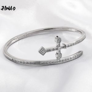 Bangles JINAO High Quality Ice Cravejado AAA+ Cubic Zircon Cross Design Never fade Bracelet Men and Women Jewelry Free Shipping Items