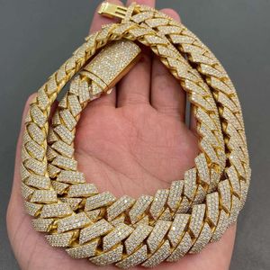 Hiphop 18mm Cuban Necklace Rock Vvs Diamond Cuban Chain 3 Row Gold Plated 925 Sterling Silver Moissanite Cuban Link Chain