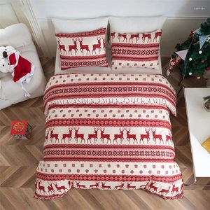 Bedding Sets Christmas Polyester Fiber Duvet Cover Set Red Blue Elk Snowflake Microfiber Soft Comfortable Quilt