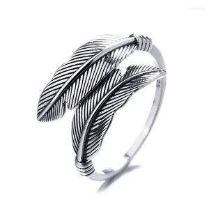 Cluster Rings Real Pure 925 Sterling Silver för kvinnor och män Simple Par Ring Feather Design Bandälskare smycken