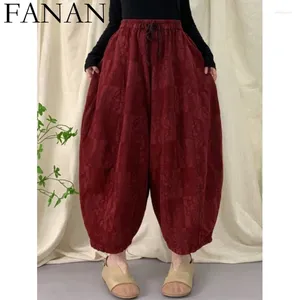 Women's Pants 2024 Spring Autumn Cotton Linen Jacquard Elastic High Waist Spliced Pumpkin Women Loose Large Size Wide Leg Pant LX141